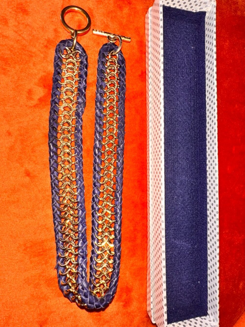 Rebecca Minkoff Blue Leather And Gold Wrap Bracelet - OS